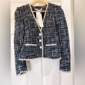 NWT $748 Veronica Beard Bosea Cotton Blend Tweed Blue Jacket
